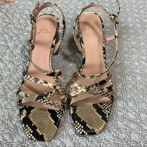J Crew Odette snake embossed leather sandals